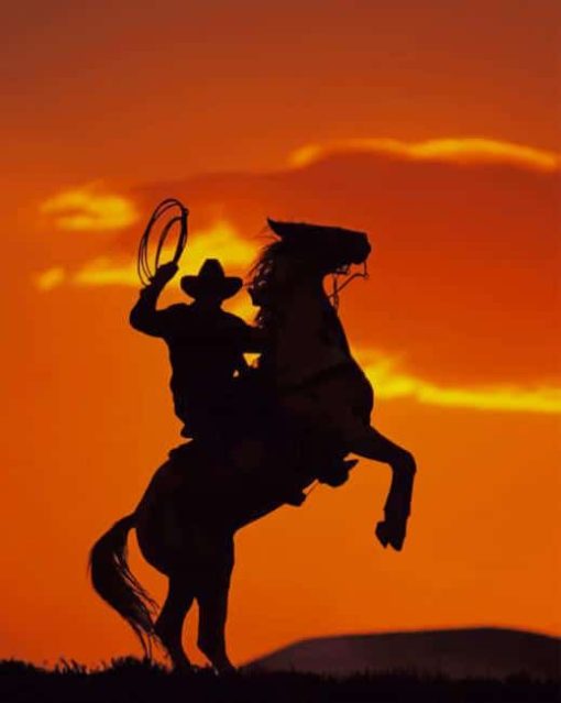 Cowboy on Horse Sunset paint by numbers