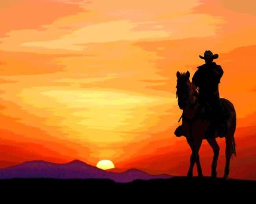 Cowboy Riding Away Into The Sunset paint by numbers