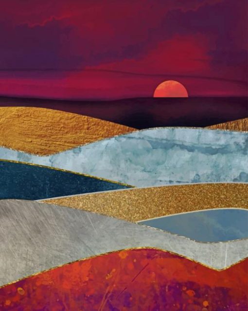 Crimson Landscape Abstract Art paint by numbers