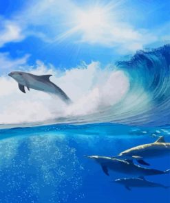 Dolphins Riding Waves paint by numbers