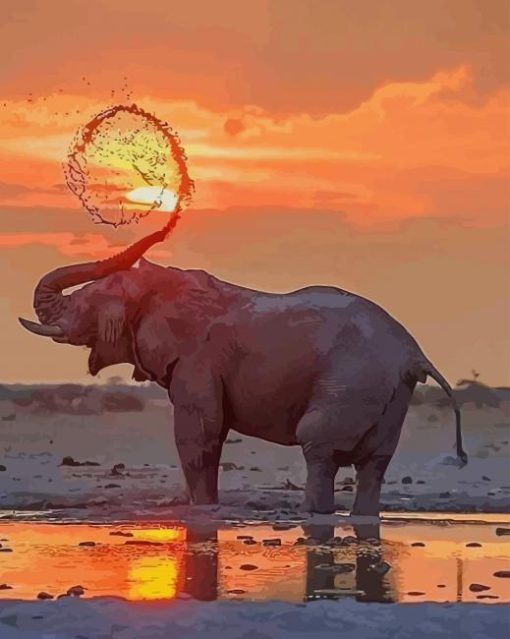 Elephant Over Sunset paint by numbers
