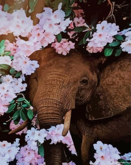Elephant With Velvet Flowers paint by numbers