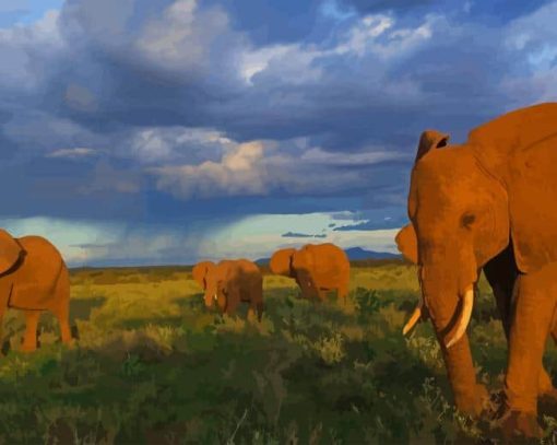 Elephants Walking paint by number