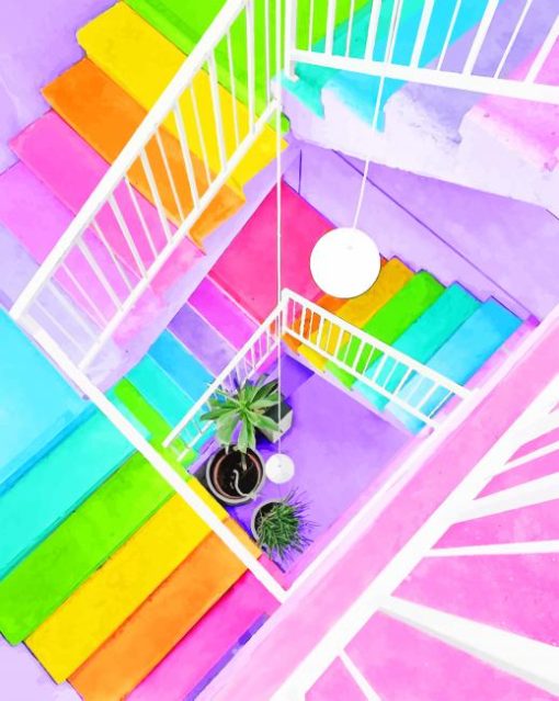 rainbow colorfull stairs painting by numbers