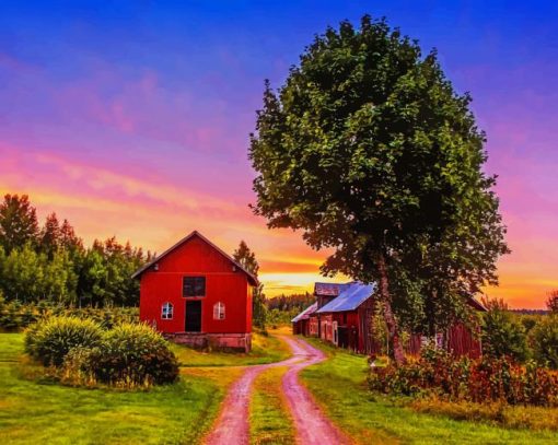 Farm House At Sunset paint by numbers