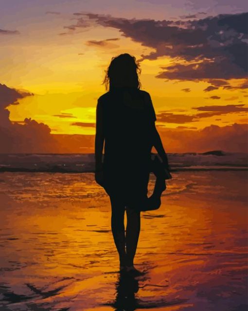 Female Silhouette In The Beach paint by numbers