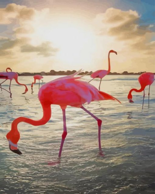 Flamingo Beach Aruba paint by numbers