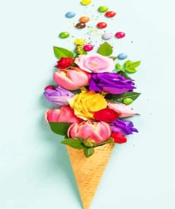 Flowers In Ice Cream Cone paint by numbers