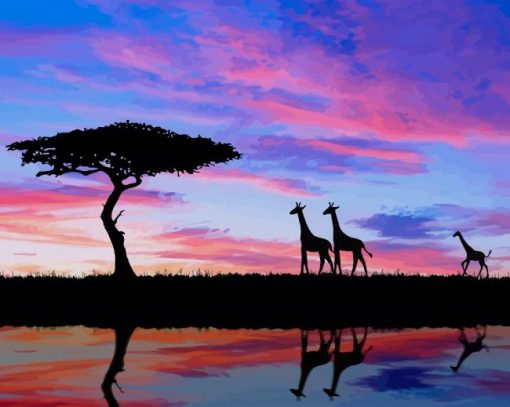 Giraffes Evening Silhouette paint by number