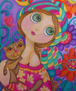 Girl And Cat Hugging paint by numbers