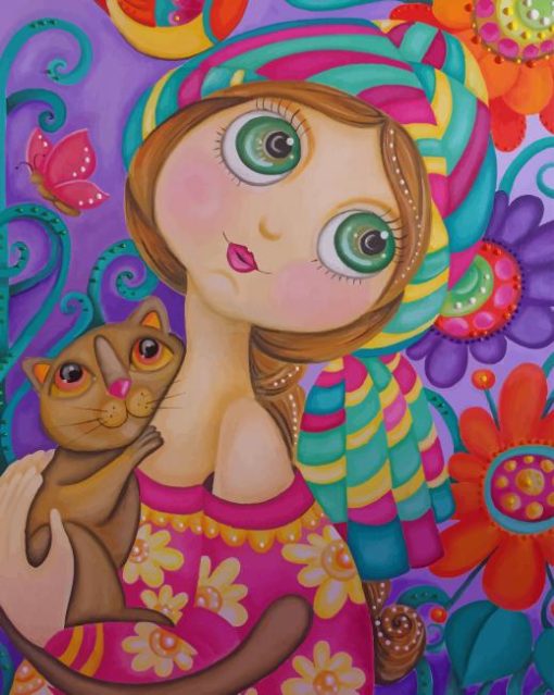 Girl And Cat Hugging paint by numbers