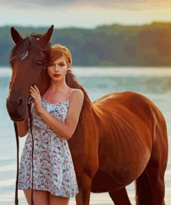 Girl With Stallion Horse paint by number