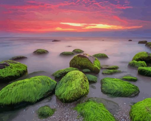 Green Stones Sunset View paint by number