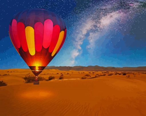 Hot Air Balloon On Desert Night paint by number
