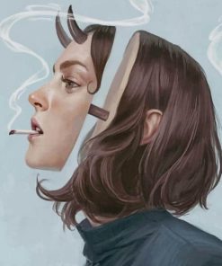 illustration smoking girl paint by number