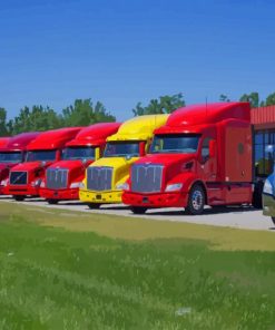 Line Of Colorful Trucks paint by numbers