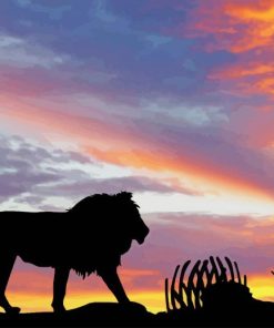 Lion Silhouette Sunset paint by number