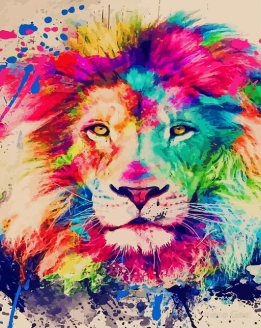 lion watercolor splash paint by number