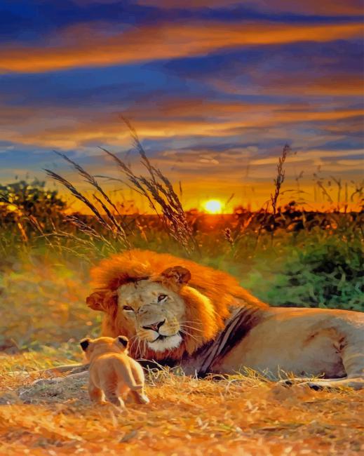 Lion With His Child paint by numbers