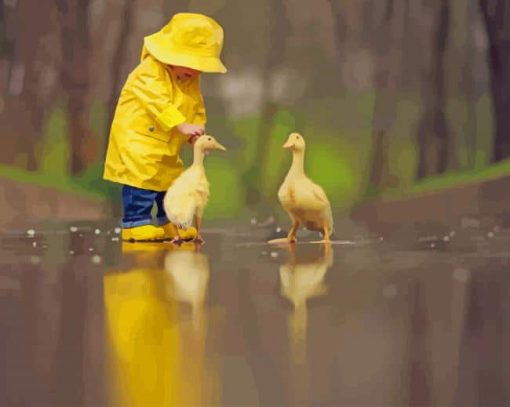 Little Child Playing With Ducks paint by number