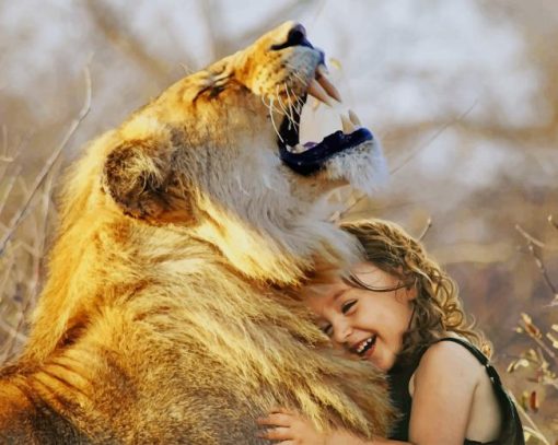Little Girl Hugging A Lion paint by number
