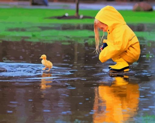 Little Girl Playing With Duck paint by number