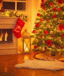 Mery Chrismas With Tree and Fireplace paint by numbers