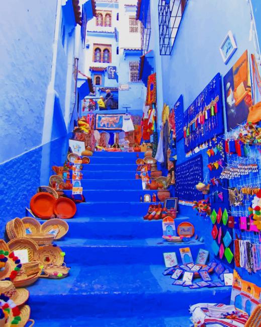 Moroccan Blue City paint by numbers