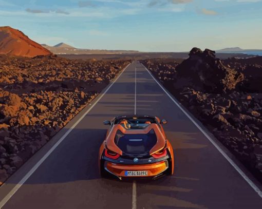 Orange BMW Road paint by number