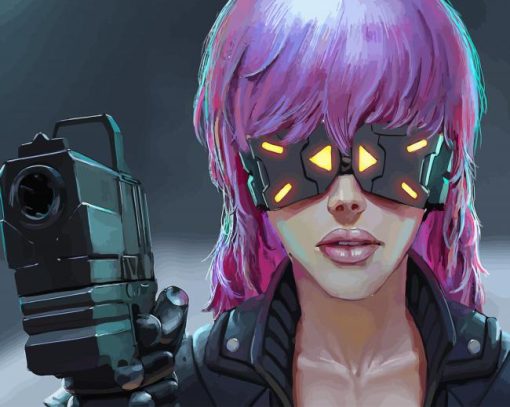 Purple Haired Girl With Gun paint by number