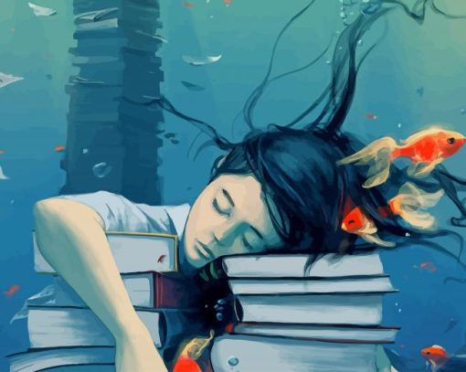 Reading Girl Underwater paint by number