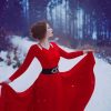 Red Dress Woman In Snow paint by number