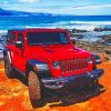 Red Jeep In Beach paint by numbers