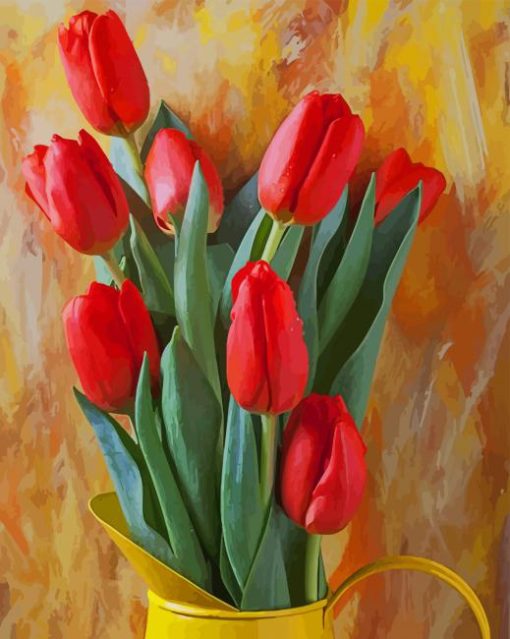 Red Tulips in Yellow Pitcher paint by numbers