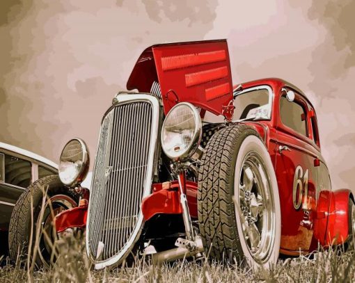 Retro Red Car paint by number