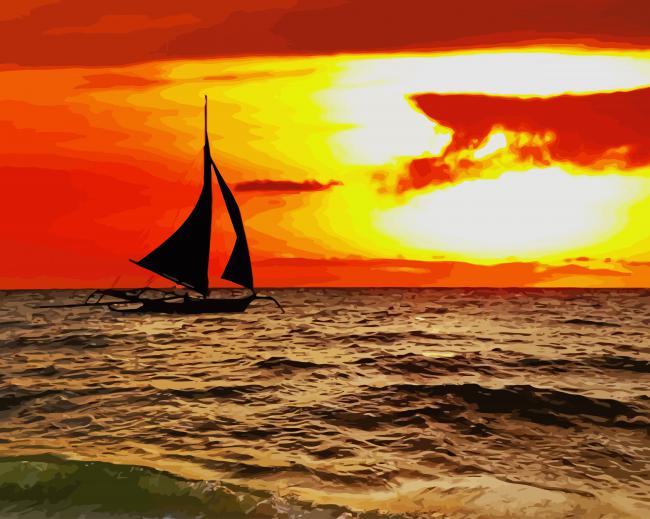 Sailing Sunset Silhouette paint by number