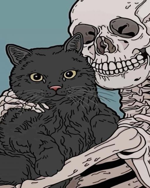 Skeleton And Cat Art paint by numbers