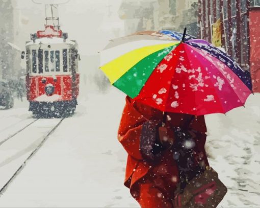 Snowing Colorful Umbrella paint by number
