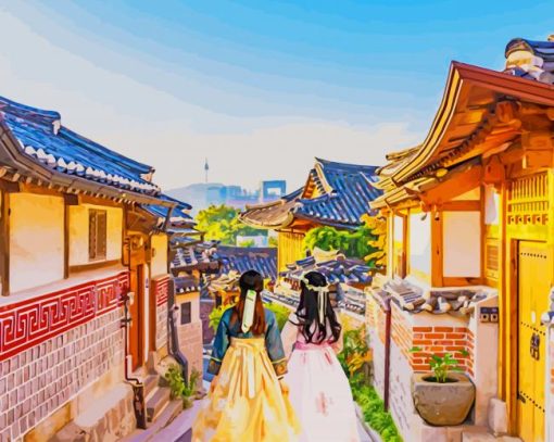 South Korea Bukchon Hanok Village paint by number