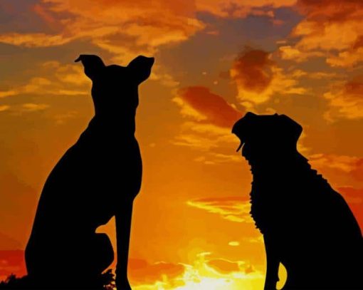 Sunset Dogs Silhouette paint by number