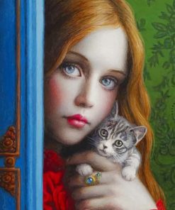 Sweet Girl and Her Cute Cat paint by numbers