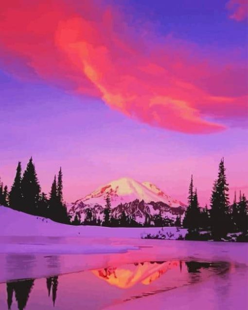 Tipsoo Lake Winter Sunset paint by numbers