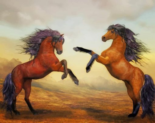 Two Horses Having Fun paint by number