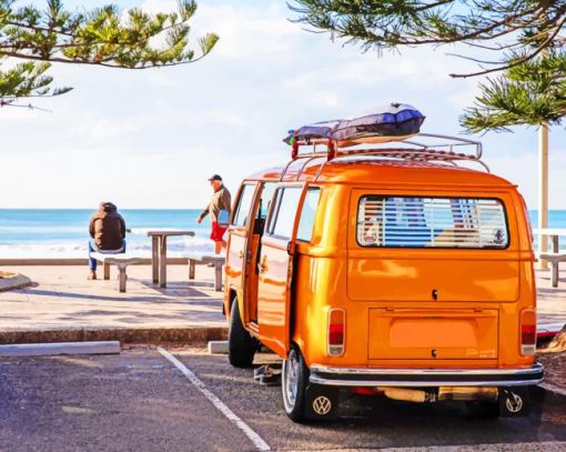 Orange Van On The Beach paint by numbers