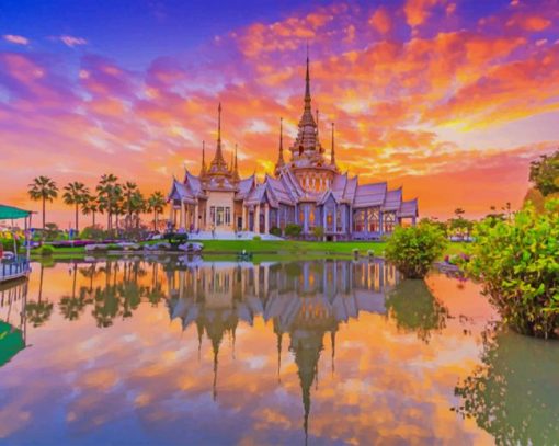 wat mahawiharn Sunset thailand paint by number