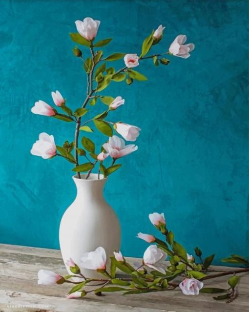 White Flowers In Vase paint by number