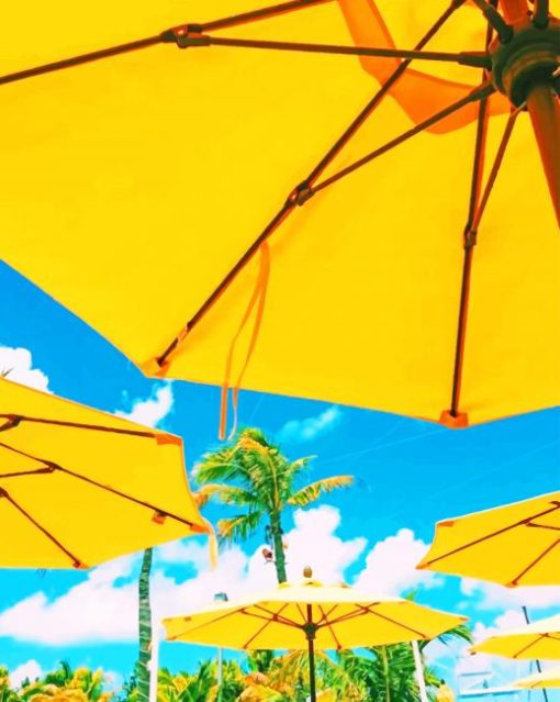 Yellow Umbrella Blue Sky paint by numbers