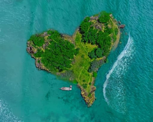 Aerial View Of Heart Shaped Tropical Island painting by numbers