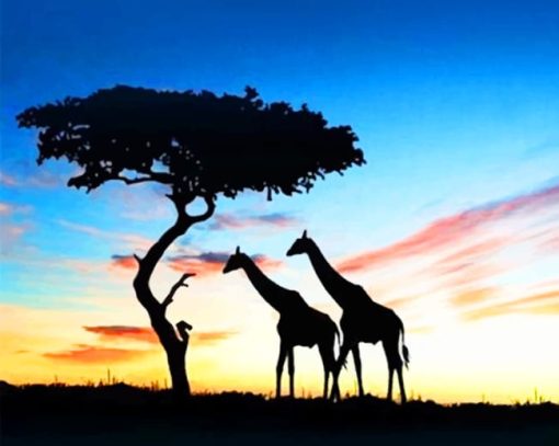 African Giraffes Silhouette paint by numbers