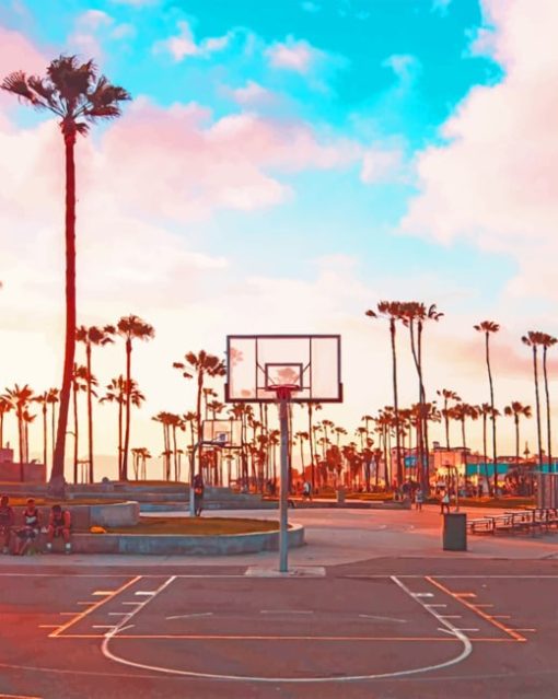 Basket Ball Court And Palm Trees paint by numbers